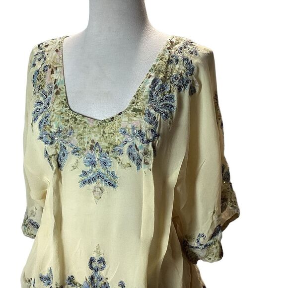 Joolay Silk Sheer Top Blouse Sequins Embroidered Women’s Medium - Picture 2 of 10